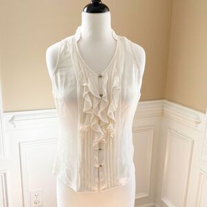 WHITE HOUSE Black Market Ivory Ruffle Silk Blouse